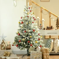 HOMCOM Árbol de Navidad Nevado Artificial 150 cm con 521 Ramas PVC y PE Base Plegable y Soporte de Metal Verde y Blanco(m-2)