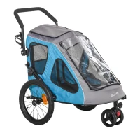 PawHut Dog Bike Trailer, 2 in 1 Foldable Dog Stroller w/ Hitch Coupler, Reflectors, Safety Harness, Quick Release Wheels, 600D Oxford Fabric Dog Trailer for Medium Dogs, Blue(m-11)