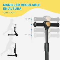 AIYAPLAY Patinete para Niños 2 en 1 con Altura Ajustable Ruedas Brillantes para +18 Meses Carga 50kg 58x31x64-79cm Negro(m-4)