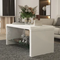 HOMCOM Curved Two-Tier Coffee Table - High Gloss White(m-8)