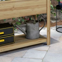 Outsunny Jardinière rectangulaire sur pieds avec treillis 2 tablettes latérales rabattables 1 étagère inférieure bois(m-9)