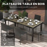 Outsunny Table de jardin rectangulaire pour 8 personnes en aluminium table de salle à manger extétieur plateau PE à lattes(m-4)