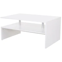 HOMCOM Beistelltisch Couchtisch moderner Kaffeetisch stabiler Teetisch Wohnzimmertisch mit praktischer Ablage, E1 Spanplatte, Aluminium, Weiß , 90 x 60 x 42 cm(m-10)