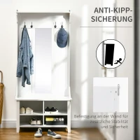 HOMCOM Garderobenständer mit Sitzbank Garderobenset Flurgaderobe 3-in-1 mit Schuhschrank Wandspiegel 4 Haken Weiß 80 x 40 x 170 cm(m-5)