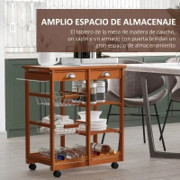 HOMCOM Carrito para Cocina Multifuncional Carrito Auxiliar de Madera con Gran Espacio de Almacenaje Cajones Cestas Estantes 4 Ruedas Freno(m-4)