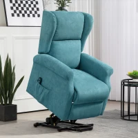 HOMCOM Fauteuil électrique releveur dossier inclinable avec repose-pied télécommande et pochette tissu aspect lin bleu(m-2)