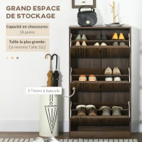 HOMCOM Meuble à chaussures à 3 abattants 18 paires grande capacité pour entrée couloir salon 63 x 24 x 117 cm noyer foncé(m-4)