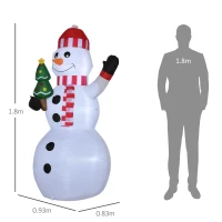 Outsunny Pupazzo di Neve Gonfiabile con Luci LED da Esterno e Interno con Gonfiatore, 93x83x180cm(m-3)