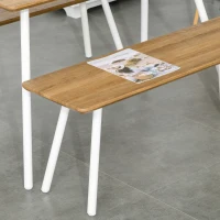 HOMCOM Essgruppe mit 2 Bänken Esstisch Skandinavischer Stil Esszimmergarnitur Sitzgruppe Tischgruppe MDF Metall Natur+Weiß120x50x75cm (Tisch) 110x35x45cm (Bank)(m-7)