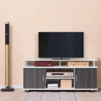HOMCOM TV Cabinet Unit for TVs up to 50'' with Storage Shelf and Cupboards, Living Room Entertainment Center Media Console, Grey and White(m-2)