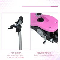HOMCOM Trottinette électrique 120 W pliable pour enfants à partir de 7 ans hauteur de guidon et selle réglable 10 Km/h max. rose noir(m-7)