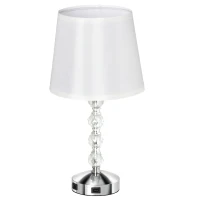 HOMCOM Lampada da Tavolo con Cristalli e 2 Prese USB, Interruttore Touch e Attacco E27, Ф23x45cm, Bianco e Argento(m-10)