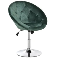 HOMCOM Swivel Dressing Stool, Velvet-feel Upholstered Vanity Chair, Adjustable Height Tub Makeup Chair with Button Tufting and Thick Padding for Bedroom, Green(m-1)