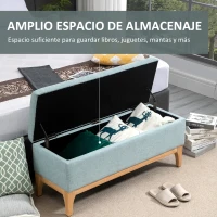 HOMCOM Baúl de Almacenaje para Dormitorio 72L Tapizado en Lino con Patas de Madera 110x39x45 cm Verde Claro(m-4)