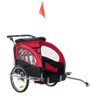 HOMCOM Kinderanhänger Fahrradanhänger mit Universalkupplung 155 x 88 x 108cm Stahl Rot+Schwarz(m-1)