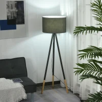 HOMCOM 153cm Steel Tripod Floor Lamp w/ Fabric Lampshade Foot Switch, Land Lamp Office Bedroom Modern Grey(m-10)