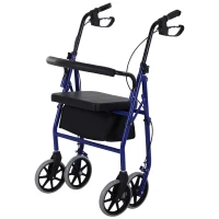 HOMCOM Andador para Adultos Plegable Con Almacenaje Asiento y Frenos 65x53x79-89 cm Azul y Negro(m-11)