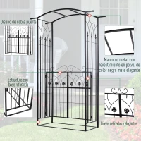 Outsunny Arco de Jardín con Puerta Enrejado de Metal 131x49x212 cm con Cerradura para Plantas Trepadoras Jardín Boda Patio al Aire Libre Color Negro Mate(m-4)