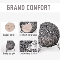 PawHut Panier chat lit surélevé chat cosy niche grotte grand confort dim. Ø 52 x 58H cm coussin moelleux inclus résine tressée imitation rotin gris(m-5)