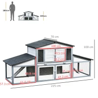 PawHut Conigliera da Esterno in Legno e Metallo, Gabbia per 2-3 Conigli o Roditori, Grigia e Bianca 225x70x100cm(m-3)