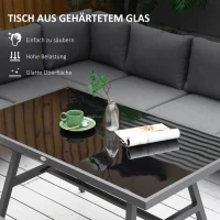 Outsunny Gartenmöbel-Set für 7 Personen mit Beistelltisch Balkonmöbel Set Sofa mit Kissen L-Form Outdoor Aluminium Grau(m-7)