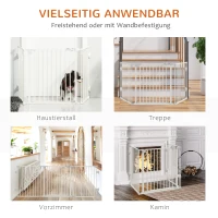 PawHut Hunde Absperrgitter Türschutzgitter Haustierschutzgitter verstellbar klappbar Kamingitter mit automatische schließenden Tür 3 Paneele für Ofen Wandmontage/Freistehend Weiß 202,5 x 76 cm(m-8)
