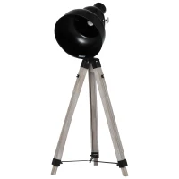 HOMCOM Industrial Tripod Base Cone Floor Lamp w/ Wood Legs Metal Shade Power Switch Adjustable Height Angle Home Office Styling Lighting Furniture Vintage Retro(m-11)