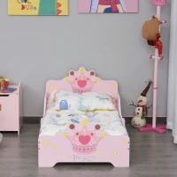 HOMCOM Kinderbett mit Prinzessinnen-Motiv mit Rausfallschutz für 3–6 Jahre, Mädchenbett, Holzbett für Kinderzimmer, Pappelholz, 143 x 73 x 60 cm(m-2)