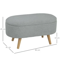 HOMCOM Teddy Fleece Storage Ottoman - Grey(m-3)
