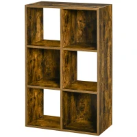 HOMCOM Estantería para Libros Librería de Madera de 3 Niveles con 6 Compartimentos de Almacenaje para Baño Oficina Estudio Salón Antivuelco 60x30x93 cm Marrón Rústico(m-11)