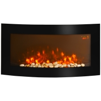 HOMCOM Chimenea Eléctrica de Pared 1000W/2000W con Temperatura Ajustable Efecto Llamas y Mando a Distancia 89,2x13,5x48cm Negro