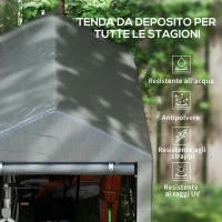 Outsunny Capanno Attrezzi anti UV con Ingresso a Zip, in Acciaio Zincato e Tessuto PE,120x179x165 cm, Grigio Scuro(m-4)
