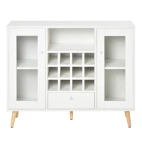 HOMCOM Küchenschrank Sideboard Küchenmöbel mit Glastüren Schublade und 12-Flaschen Weinregal für Esszimmer Küche Spanplatte Hartholz Weiß 100 x 33 x 80 cm(m-9)