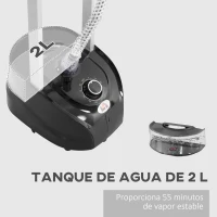 HOMCOM Plancha de Vapor Vertical 1950W 2 L con Temperatura Ajustable en 11 Niveles y Barra Telescópica Negro(m-5)