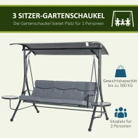 Outsunny Hollywoodschaukel 3-Sitzer Gartenschaukel Schaukelbank mit verstellbarem Sonnendach Teetisch Stahl Polyester Grau+Schwarz 271 x 125 x 177 cm(m-7)