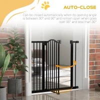PawHut Metal 74-94cm Adjustable Pet Gate Safety Barrier w/ Auto-Close Door Black(m-5)