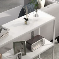 HOMCOM Mesa de Entrada con Estante Abierto y Estructura de Acero Antivuelco para Salón Pasillo 100x30x87 cm Blanco(m-8)