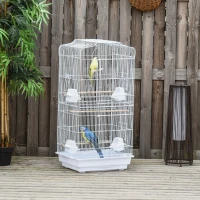 PawHut Large Metal Bird Cage with Perches, Food Bowls, Swing, for Budgies, Parakeets, White(m-8)