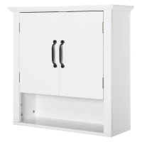 HOMCOM Armario de Pared para Baño con 2 Puertas y Estante Abierto para Aseo Dormitorio Ducha 60x19,8x58 cm Blanco(m-10)