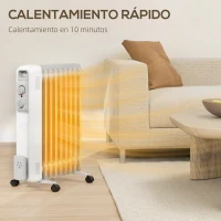 HOMCOM Radiador de Aceite Silencioso de 9 Elementos 2000W con Temperatura Ajustable Protección contra Sobrecalentamiento Blanco(m-5)