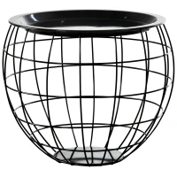 HOMCOM Set 3 Tavolini da Caffè Rotondi con Funzione Contenitore, Design a Griglia in Acciaio Nero, per Salotto o Ufficio(m-4)