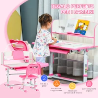 HOMCOM Banco Scuola per Bambini 6-12 Anni Regolabile con Luce LED, Leggio e Portapenne, in MDF, PP e Acciaio, Rosa(m-4)