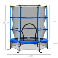 HOMCOM Kindertrampolin, mit Sicherheitsnetz, Randabdeckung, Stahlrahmen, bis 50 kg, 3-10 Jahre, blau, Ø160 x 163 cm(m-3)