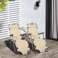 Outsunny 2 in 1 Folding Sun Lounger Reclining Garden Chair Set of 2 with 2-Level Adjustable Backrest, Outdoor Zero Gravity Recliner Garden Chairs with Head Pillow and Armrests, Beige(m-10)