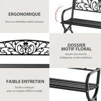 Outsunny Banc de jardin terrasse en acier fonte noir 3 places 127 x 60 x 85 cm charge max 240 Kg(m-5)