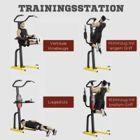HOMCOM Kraftstation für Klimmzüge, Liegestützen, Dips, klappbare Griffe, stabiler Stahlrahmen, div. Polster, schwarz(m-4)