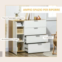 HOMCOM Mobile Multiuso con 4 Cassetti e un Armadietto con 2 Ripiani Regolabili in Truciolato, 105x35x92cm(m-5)