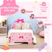 ZONEKIZ Letto per Bambini con Sponde e Fantasia a Fiocchi e Cuori, Età 3-6 Anni, 143x74x59cm, Rosa(m-6)