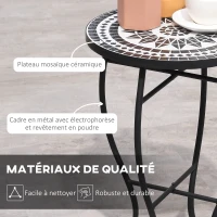 Outsunny Table bistro ronde de jardin plateau mosaïque métal époxy anticorrosion céramique Ø35,5 x 53,5H - noir et blanc(m-6)