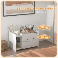 PawHut Meuble 2 en 1 maison de toilette bac à litière chat compartiment coulissant 78 x 50 x 51cm blanc(m-5)